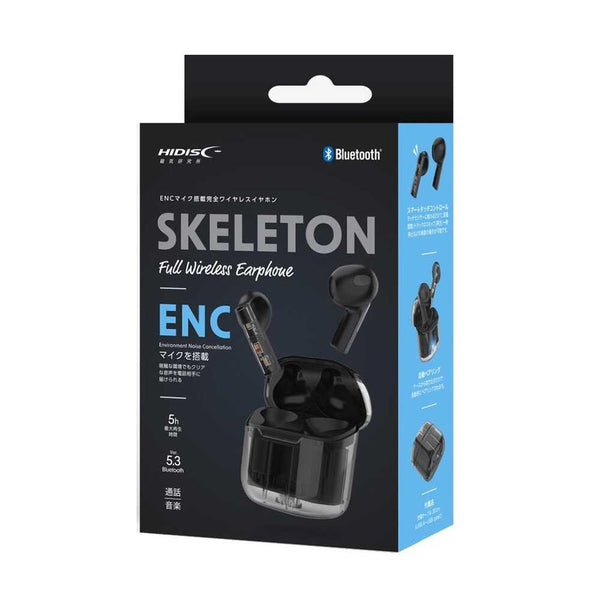 Fully wireless skeleton earphones black with HIDISC ENC microphone