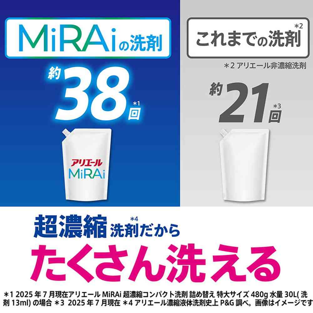 P&G アリエールMiRAi 超濃縮 つめかえ ウルトラジャンボサイズ 980g