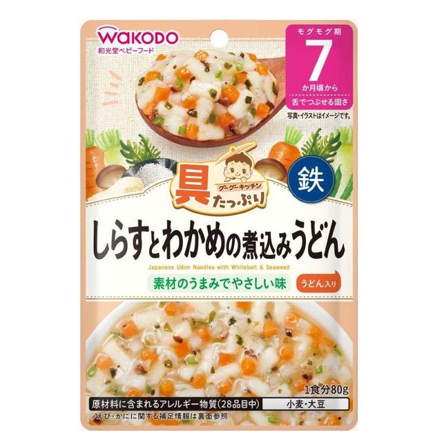 ◆Wakodo Goo Goo Kitchen 配料丰富 Shirasu 和裙带菜炖乌冬面 7 个月 80g