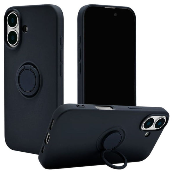 テレホンリース iPhone16 ケース カバー ソフトケース スマホリング付き ネイビー