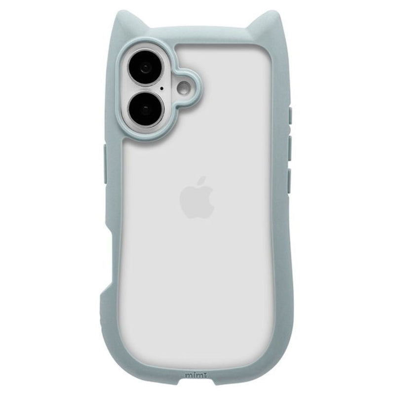 テレホンリース iPhone16 ケース カバー ハイブリッド 猫耳 スモーキーブルー
