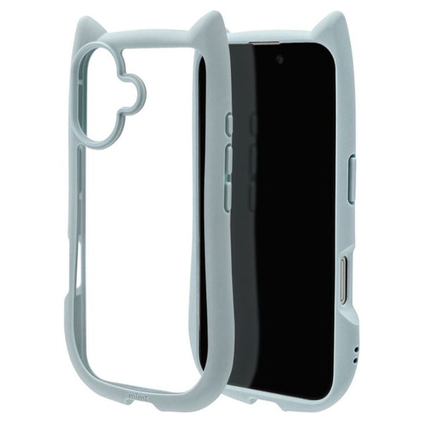 テレホンリース iPhone16 ケース カバー ハイブリッド 猫耳 スモーキーブルー