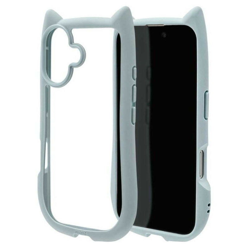 テレホンリース iPhone16 ケース カバー ハイブリッド 猫耳 スモーキーブルー