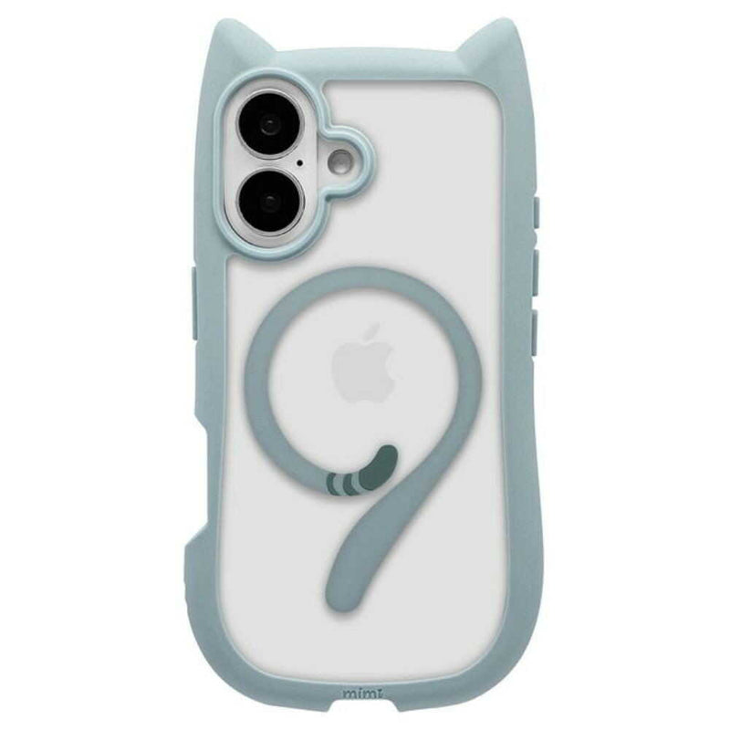 テレホンリース iPhone16 ケース カバー MagSafe対応 猫耳 スモーキーブルー