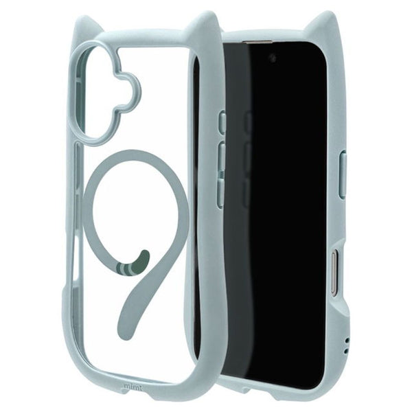 テレホンリース iPhone16 ケース カバー MagSafe対応 猫耳 スモーキーブルー
