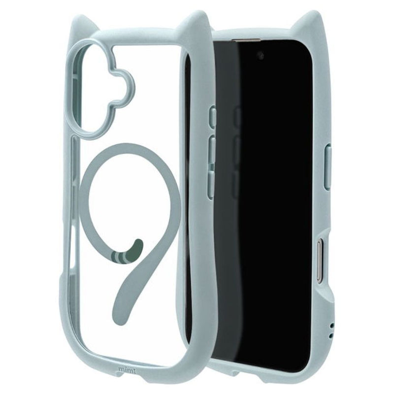 テレホンリース iPhone16 ケース カバー MagSafe対応 猫耳 スモーキーブルー