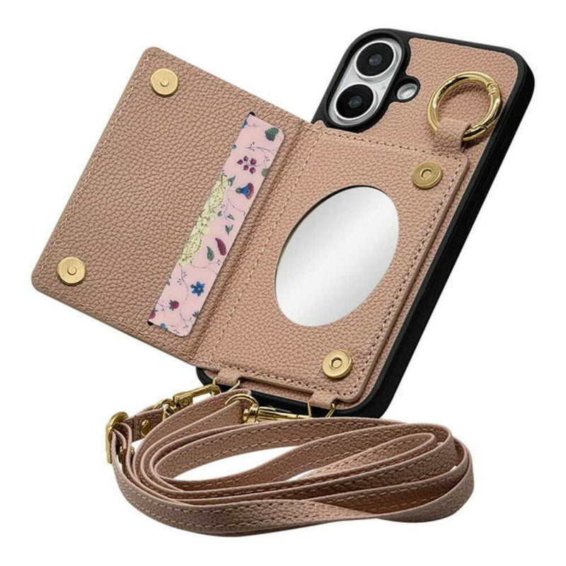 テレホンリース iPhone16 ケース カバー カラビナリング カード入れ iLBe ベージュ