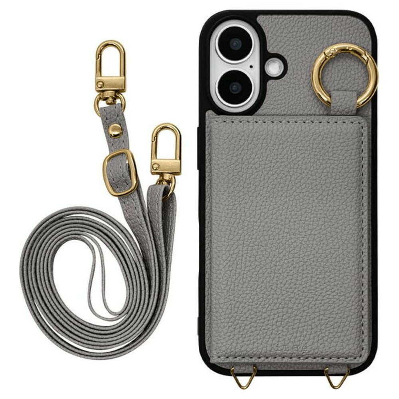 テレホンリース iPhone16 ケース カバー カラビナリング カード入れ iLBe グレー