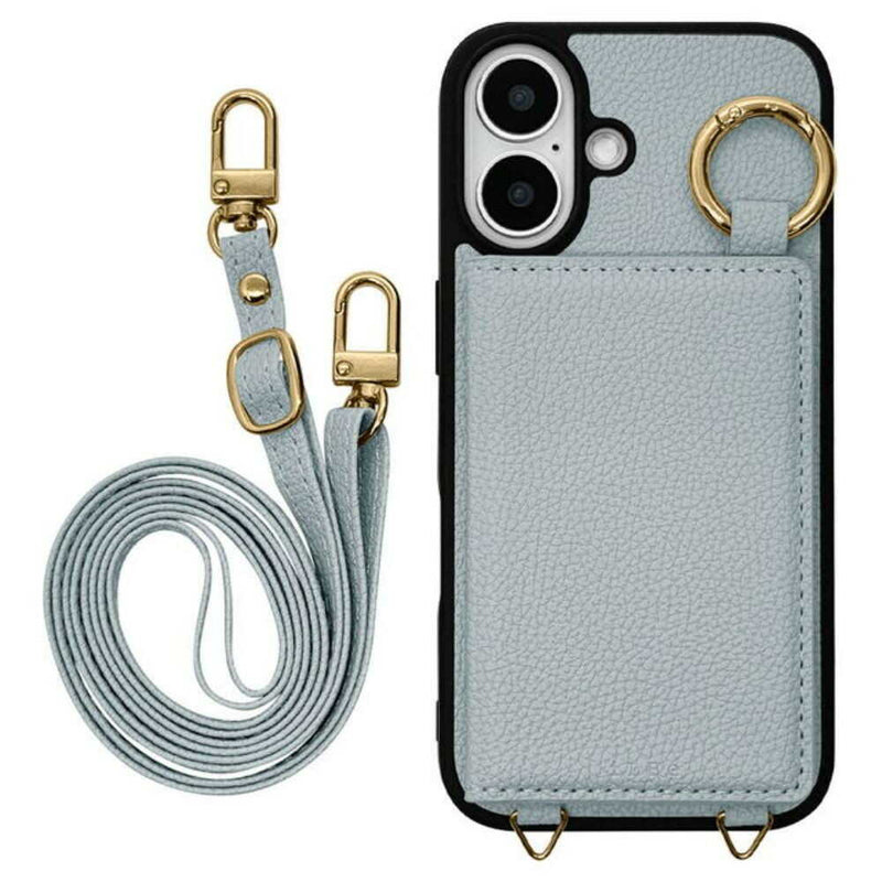 テレホンリース iPhone16 ケース カバー カラビナリング カード入れ iLBe ブルー