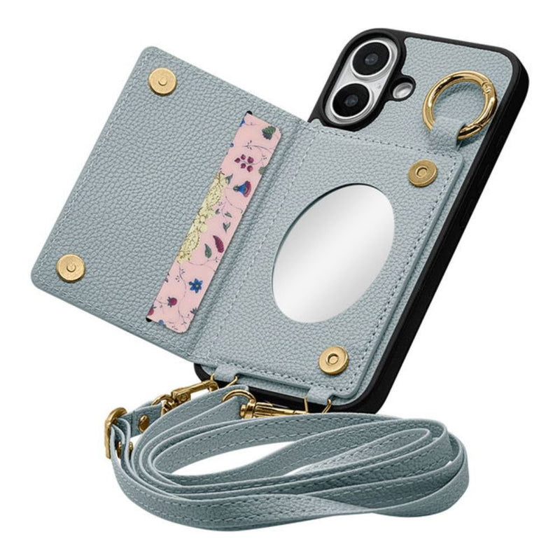 テレホンリース iPhone16 ケース カバー カラビナリング カード入れ iLBe ブルー