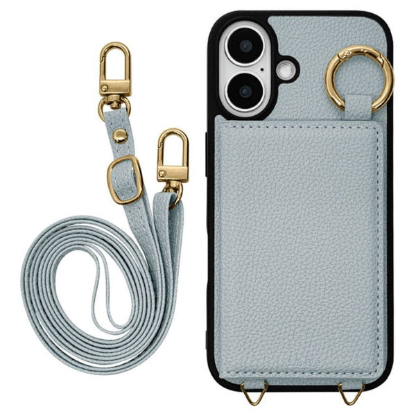 テレホンリース iPhone16 ケース カバー カラビナリング カード入れ iLBe ブルー