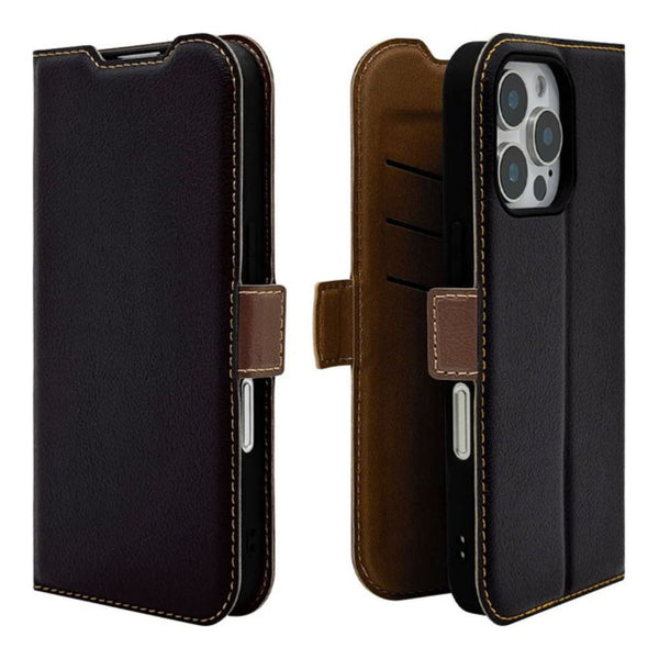 テレホンリース iPhone16Pro 手帳型カバー 薄型 slim Fit ブラック×ブラウン