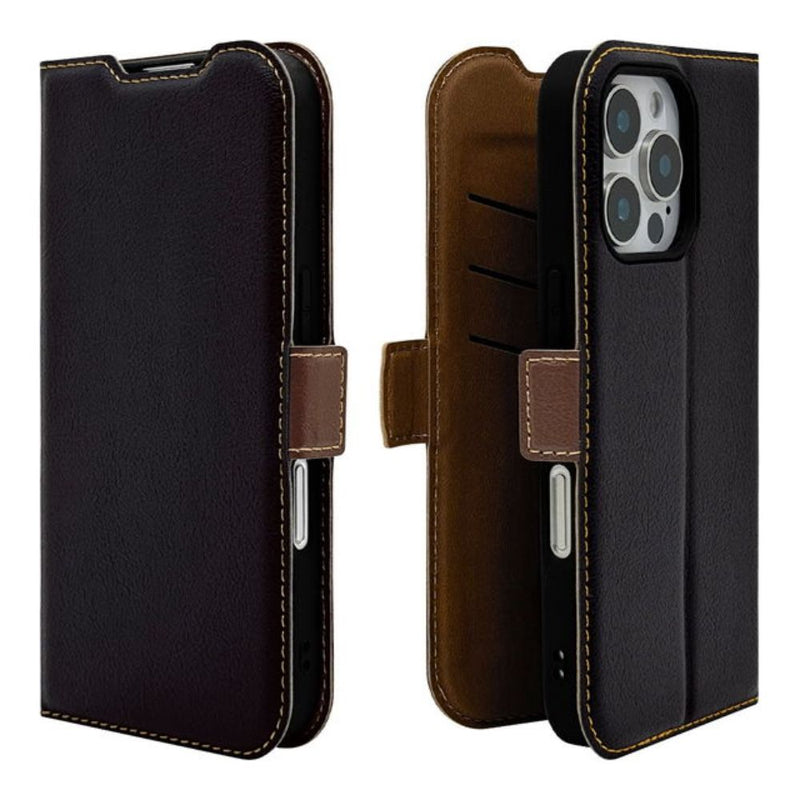 テレホンリース iPhone16Pro 手帳型カバー 薄型 slim Fit ブラック×ブラウン