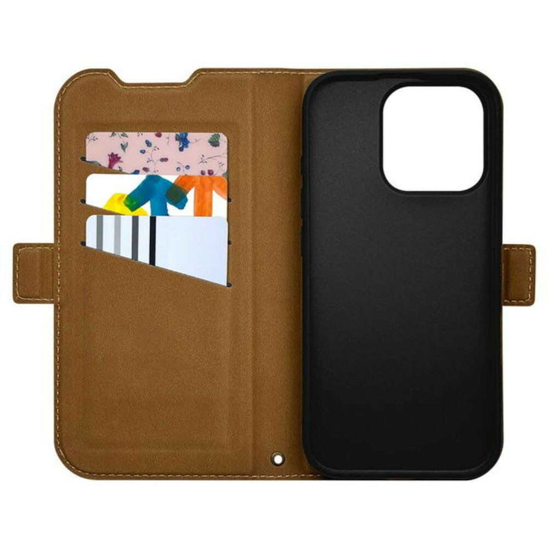 テレホンリース iPhone16Pro 手帳型カバー 薄型 slim Fit ネイビー×ブラウン
