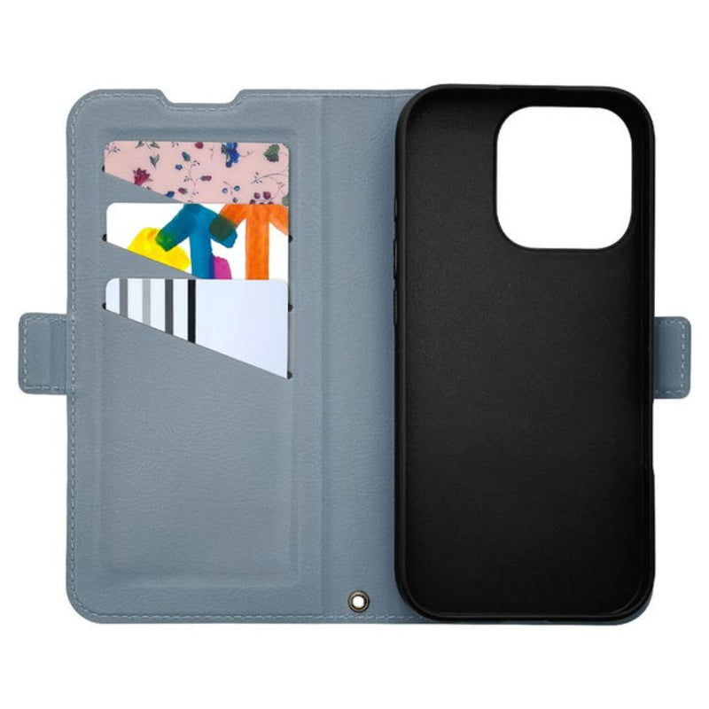 テレホンリース iPhone16Pro 手帳型カバー MagSafe対応 ワイヤレス充電対応 ブルーグレー