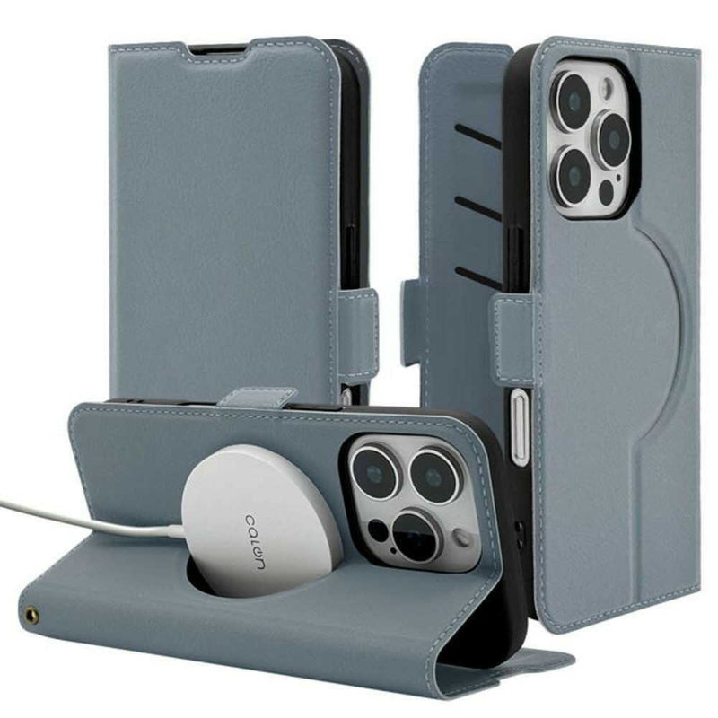テレホンリース iPhone16Pro 手帳型カバー MagSafe対応 ワイヤレス充電対応 ブルーグレー