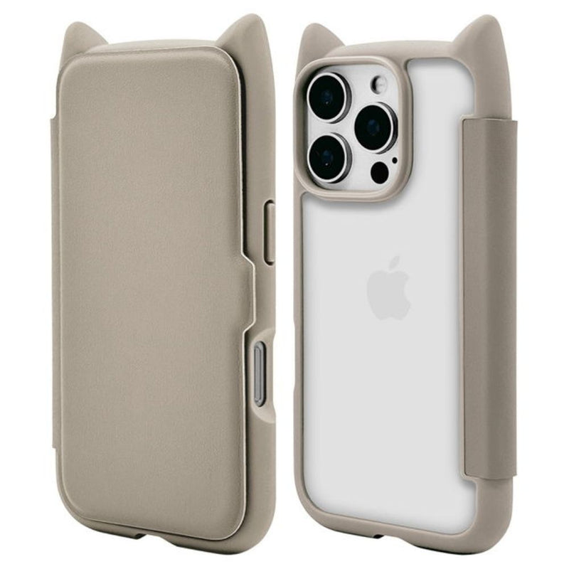 テレホンリース iPhone16Pro 手帳型ケース MIL規格 背面クリア カード入れ トープ