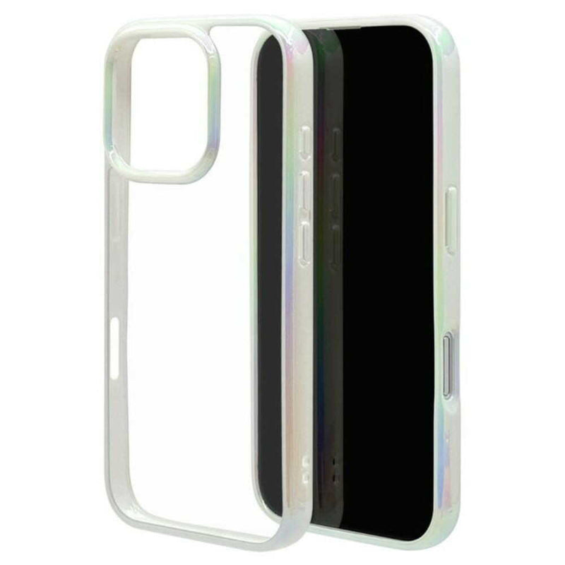 テレホンリース iPhone16Pro ケースカバー オーロラフレーム ホワイト×クリア