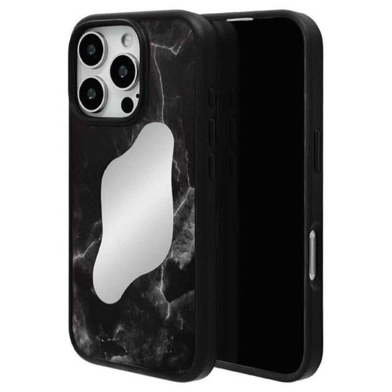 テレホンリース iPhone16Pro TPUバンパーケース 大理石調 ブラック