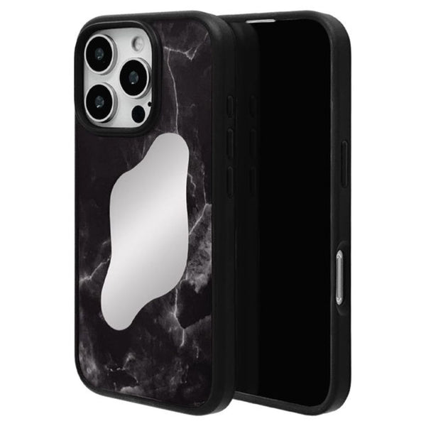 テレホンリース iPhone16Pro TPUバンパーケース 大理石調 ブラック