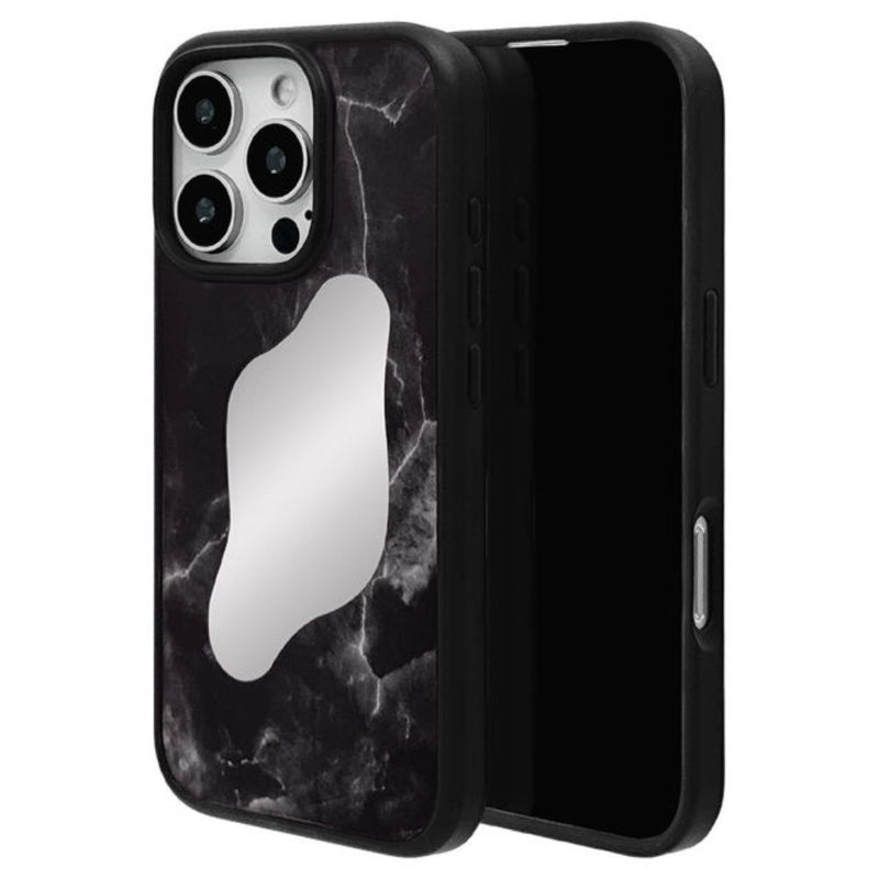 テレホンリース iPhone16Pro TPUバンパーケース 大理石調 ブラック