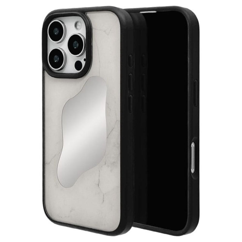 テレホンリース iPhone16Pro TPUバンパーケース 大理石調 オフホワイト