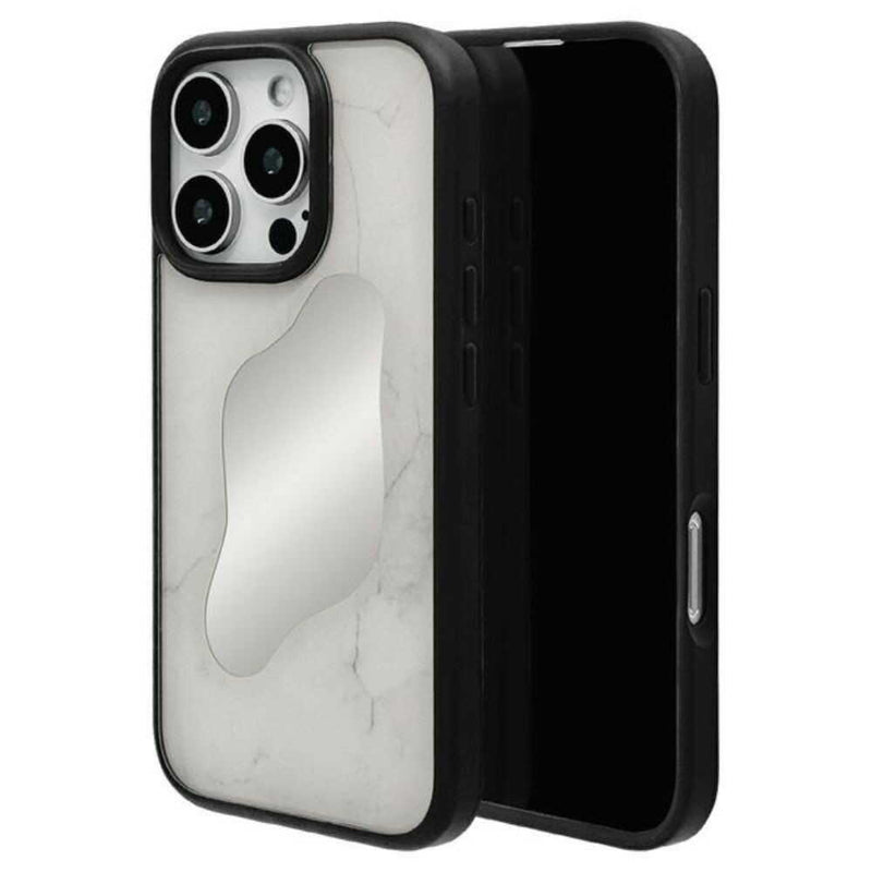 テレホンリース iPhone16Pro TPUバンパーケース 大理石調 オフホワイト