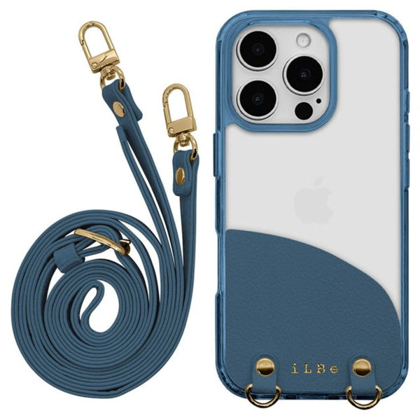 テレホンリース iPhone16Pro 背面クリア TPU スマホショルダー ネイビー
