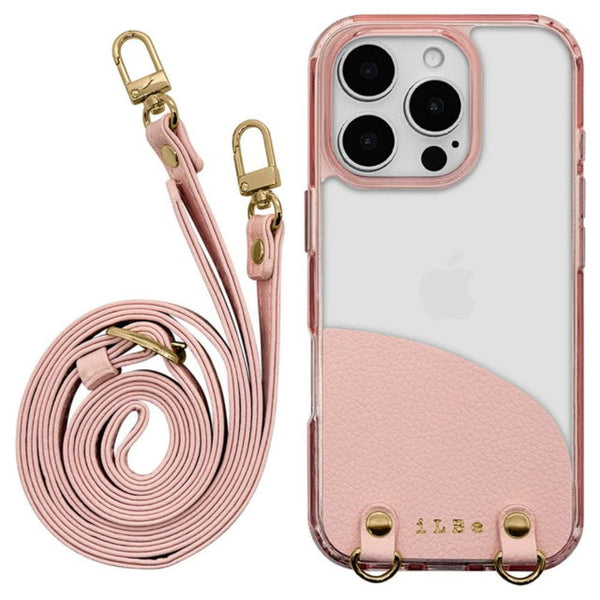 テレホンリース iPhone16Pro 背面クリア TPU スマホショルダー ピンク