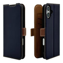 テレホンリース iPhone16Plus 手帳型ケース 薄型 ネイビー×ブラウン
