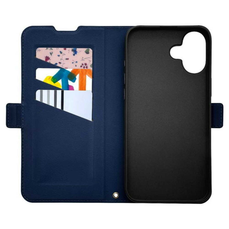 テレホンリース iPhone16Plus 手帳型ケース 耐衝撃吸収 MagSafe対応 ネイビー