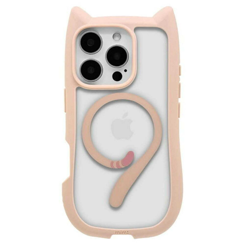 テレホンリース iPhone16Pro ケースカバー 猫耳 MagSafe対応 スモーキーピンク