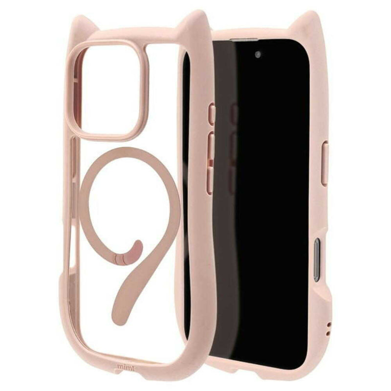 テレホンリース iPhone16Pro ケースカバー 猫耳 MagSafe対応 スモーキーピンク