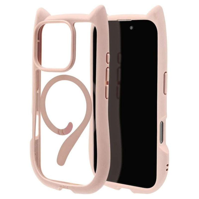 テレホンリース iPhone16Pro ケースカバー 猫耳 MagSafe対応 スモーキーピンク