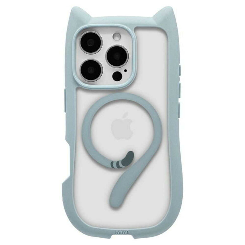 テレホンリース iPhone16Pro ケースカバー 猫耳 MagSafe対応 スモーキーブルー