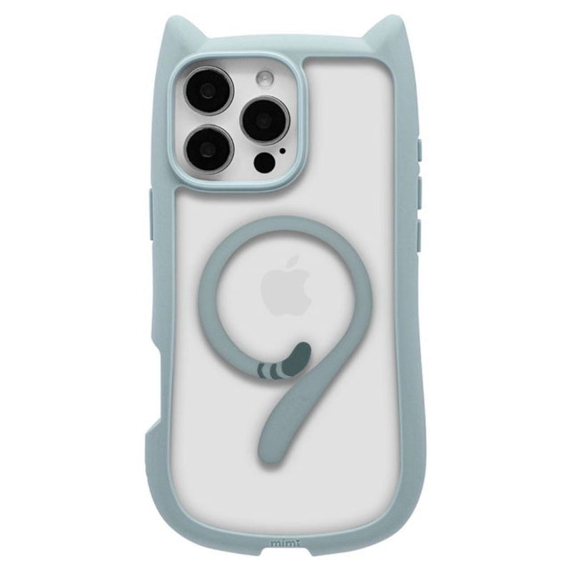 テレホンリース iPhone16ProMax ケースカバー MagSafe対応 猫耳 スモーキーブルー