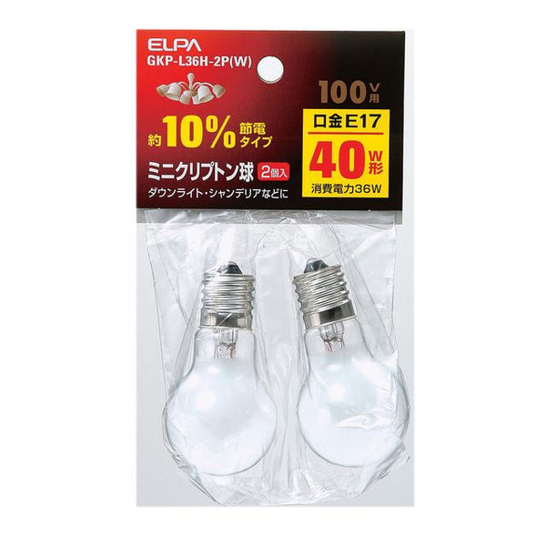 ELPA ミニクリプトン球 40W ホワイト 2個 L36H-2PW