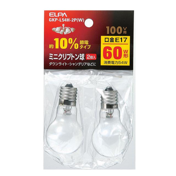 ELPA ミニクリプトン球 60W ホワイト 2個 L54H-2PW