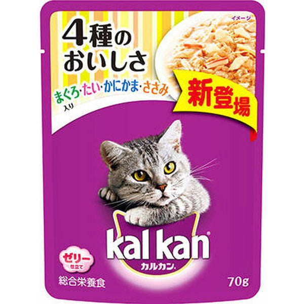 KWP30 Kalkan Pouch 4 kinds of deliciousness 70g with tuna, sea bream, crab stick, scissors ※