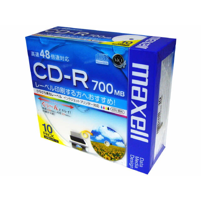 maxell データ用CD-R ワイドプリンターブル CDR700S.WP.S1P10S