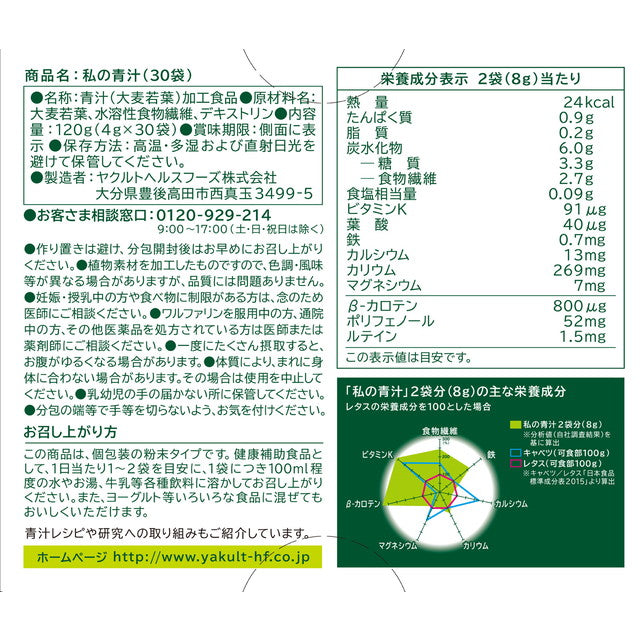 ◆ヤクルト私の青汁(国産大麦若葉) 30袋