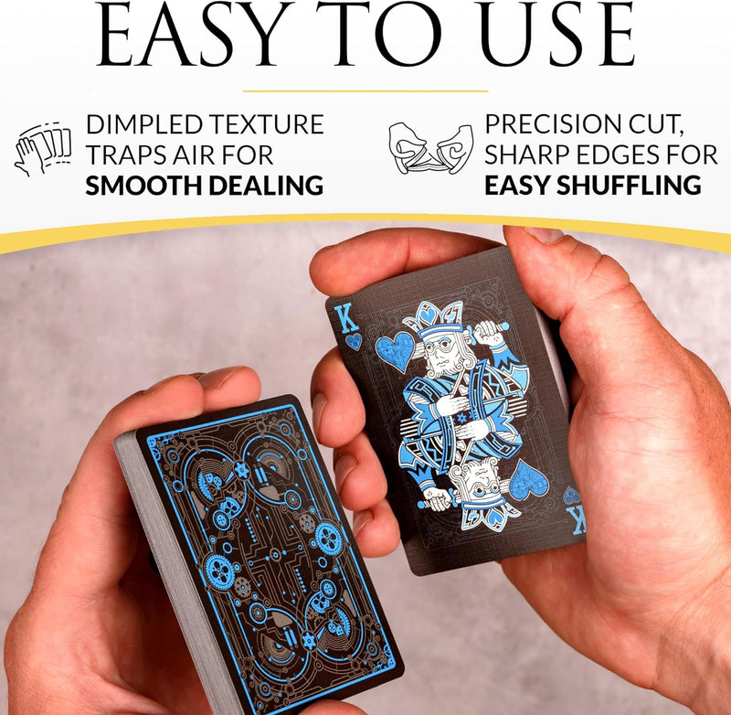 Cyberpunk Blue Playing Cards, Cardistry Decks, Black Deck of Cards for Kids & Adults, Cool with Card Game E-Book, Unique Poker,