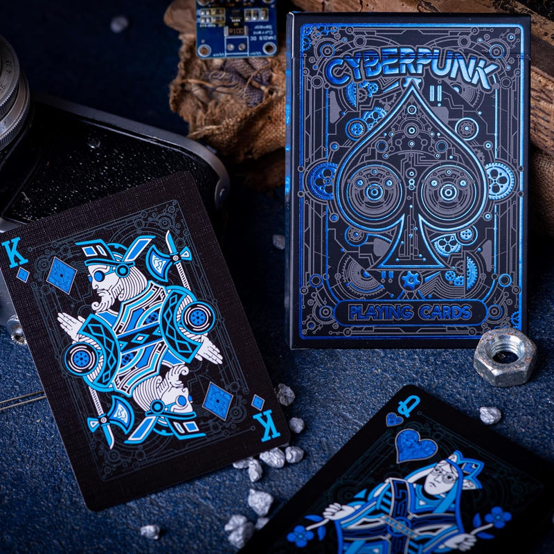 Cyberpunk Blue Playing Cards, Cardistry Decks, Black Deck of Cards for Kids & Adults, Cool with Card Game E-Book, Unique Poker,
